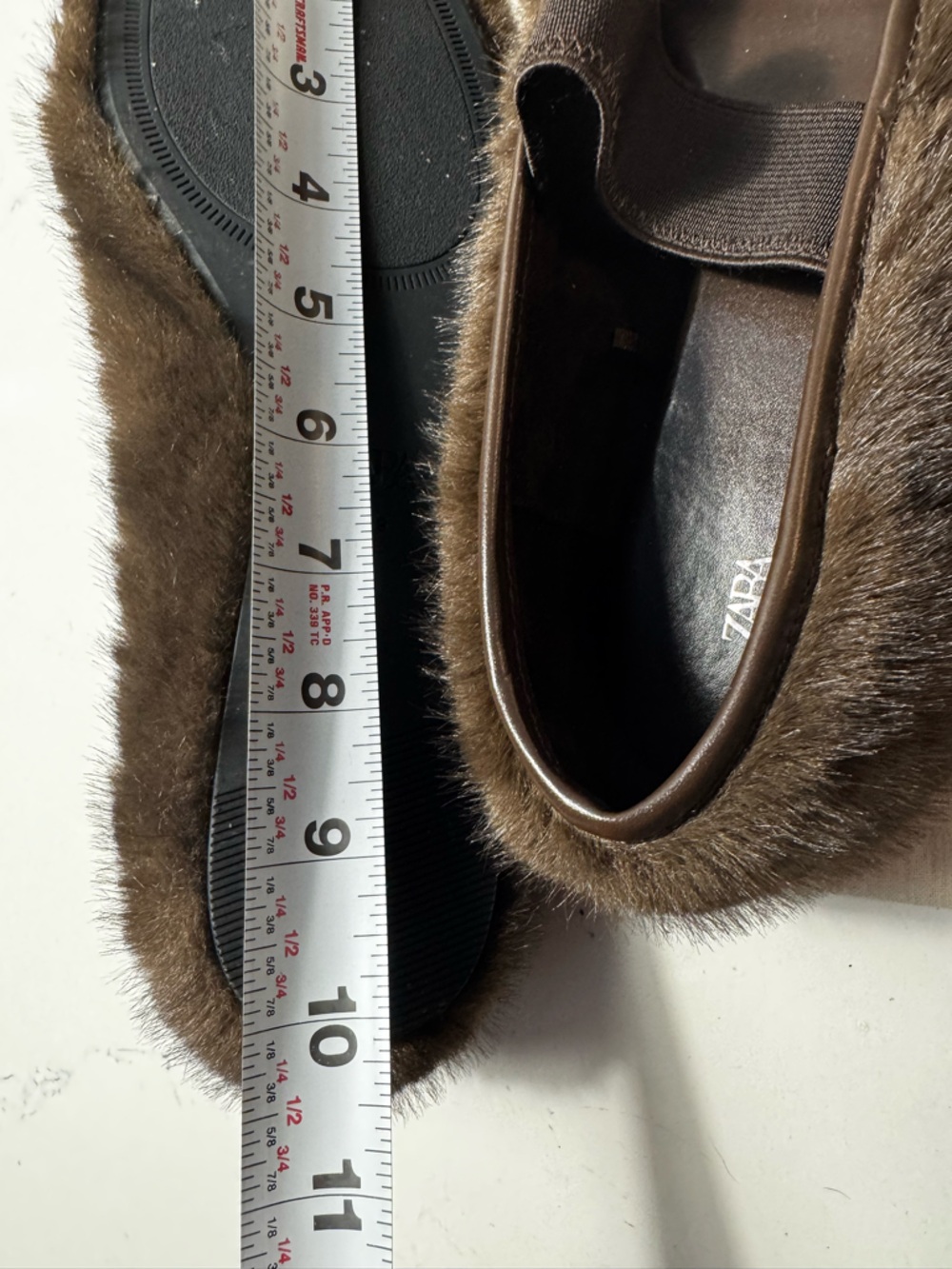Zara Faux Fur Ballet Flats Brown Mary Jane Size 8 (Fits 8.5–9) Cozy Luxe Flats - Picture 6 of 9